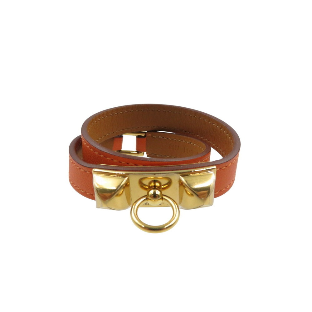 HERMES Orange Leather Charm Bracelet